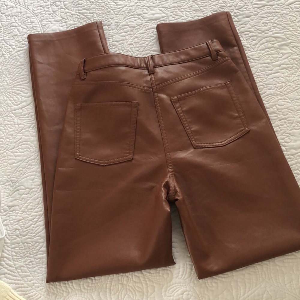 Wilfred Melina Vegan Leather Pants Pecan Brown High Rise Straight Leg - Picture 3 of 12